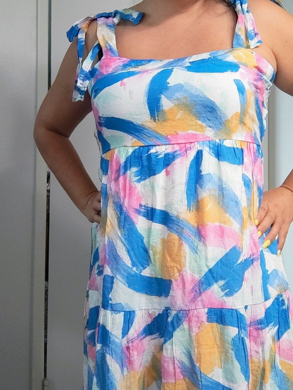 Blu Pepper Watercolor Tiered Maxi Skirt - Blue Pink Yellow